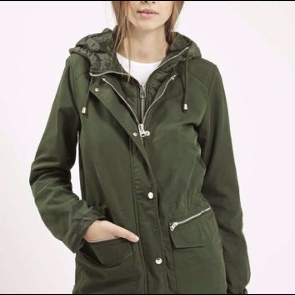 TOPSHOP Olive Green Double Zip Jacket